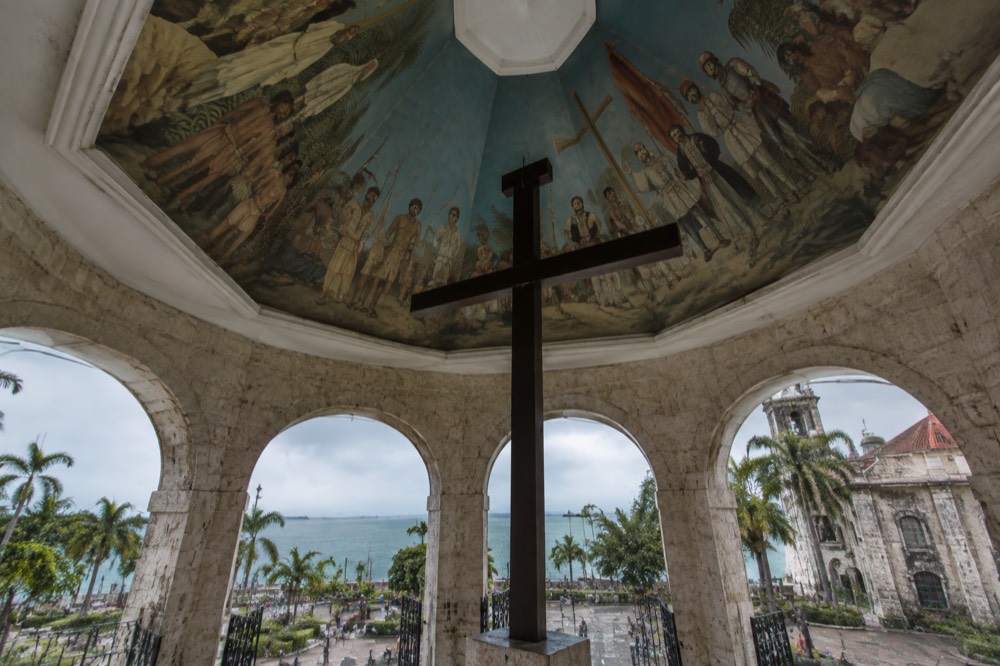 The painted ceiling dome above Magellan's Cross pavilion in Cebu City